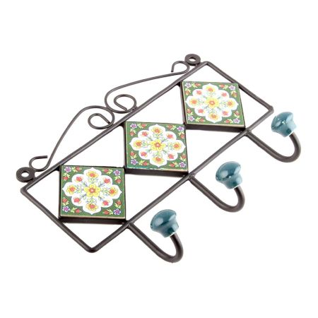 Forest Green White Floral Tiles Hook